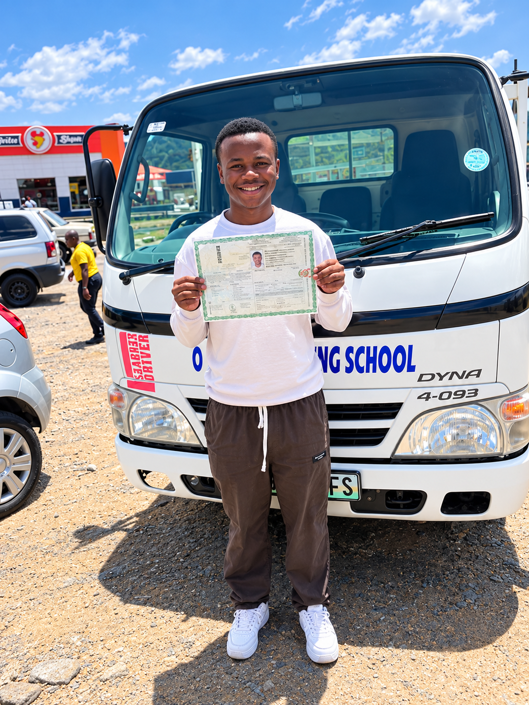 O Molemo graduate with driving licence and school truck